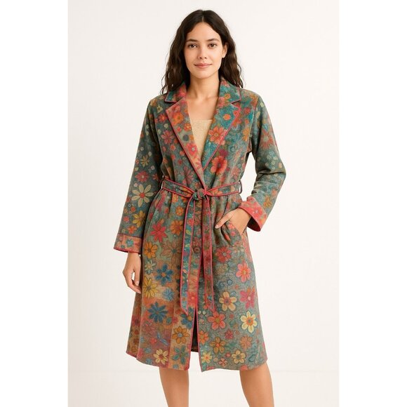 NATURAL LIFE robe knee length floral hippie boho bohemian feminine cozy lounge S - Picture 1 of 9